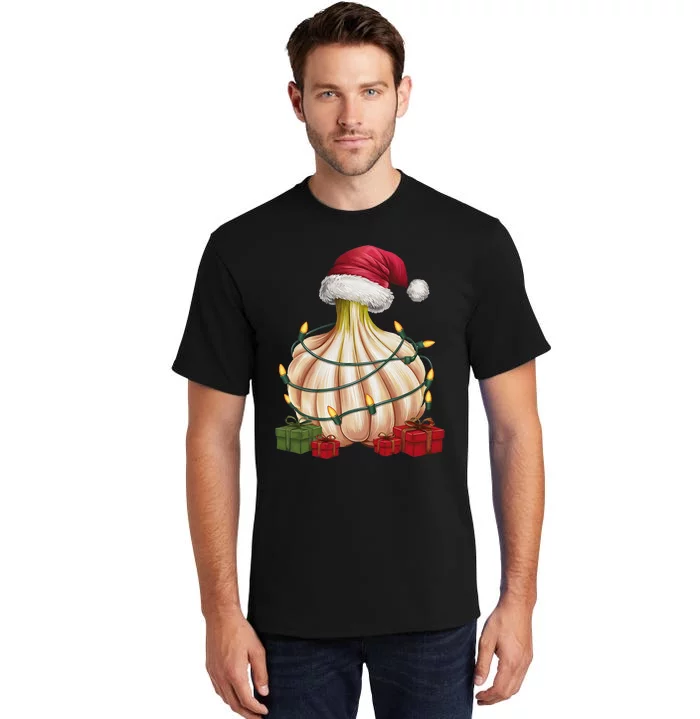 Garlic Xmas Lighting Santa Hat Garlic Christmas Tall T-Shirt