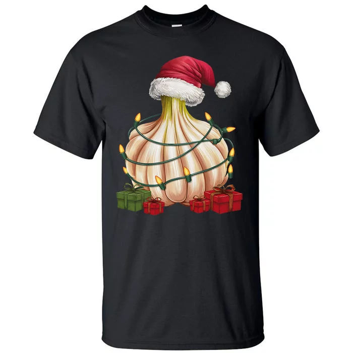 Garlic Xmas Lighting Santa Hat Garlic Christmas Tall T-Shirt