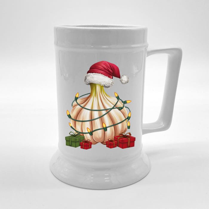 Garlic Xmas Lighting Santa Hat Garlic Christmas Front & Back Beer Stein