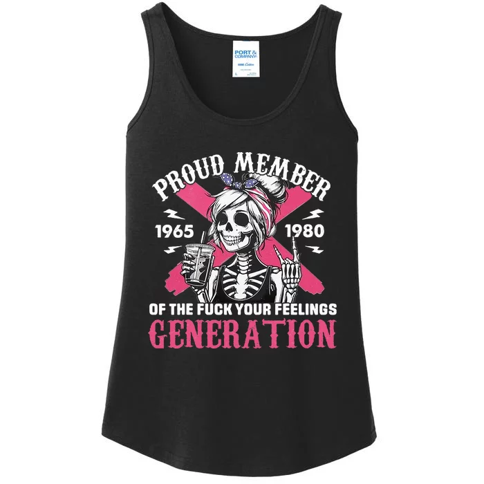 Gen X Proud Member Of The Fuck Your Feelings Skull Girl Ladies Essential Tank