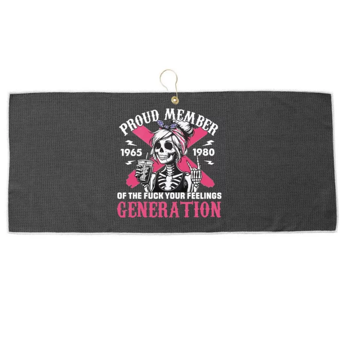 Gen X Proud Member Of The Fuck Your Feelings Skull Girl Large Microfiber Waffle Golf Towel