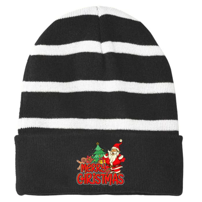 Gingerbread Xmas Pajama Christmas Kid Gifts Santa Claus Striped Beanie with Solid Band