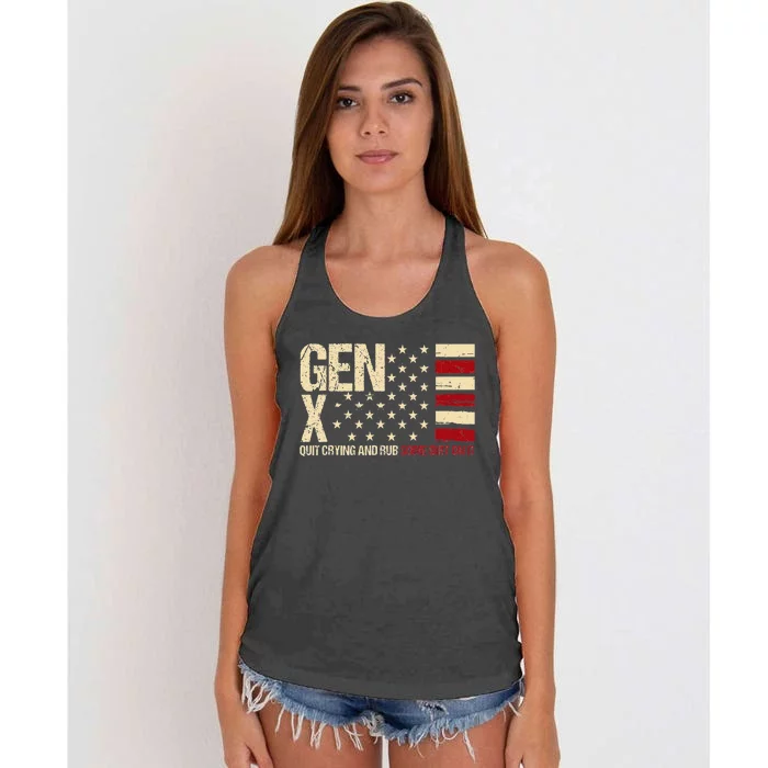 Gen X Quit Crying And Rub Some Dirt On It Women's Knotted Racerback Tank