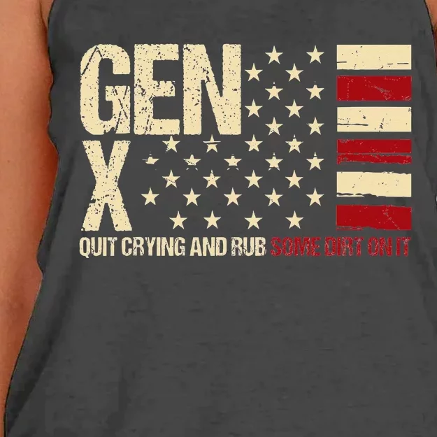 Gen X Quit Crying And Rub Some Dirt On It Women's Knotted Racerback Tank