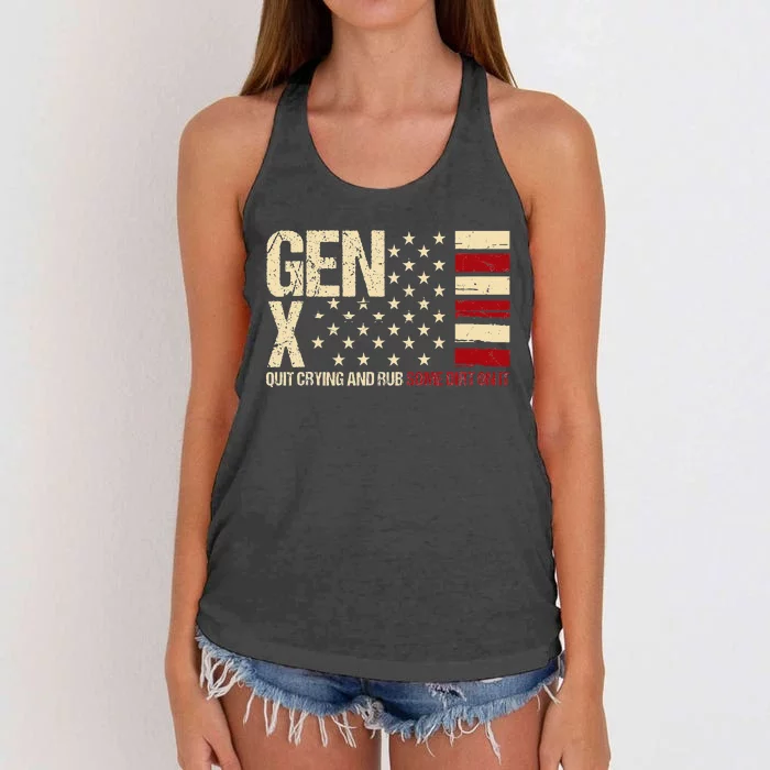 Gen X Quit Crying And Rub Some Dirt On It Women's Knotted Racerback Tank