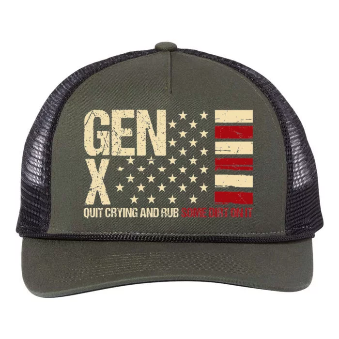 Gen X Quit Crying And Rub Some Dirt On It Retro Rope Trucker Hat Cap