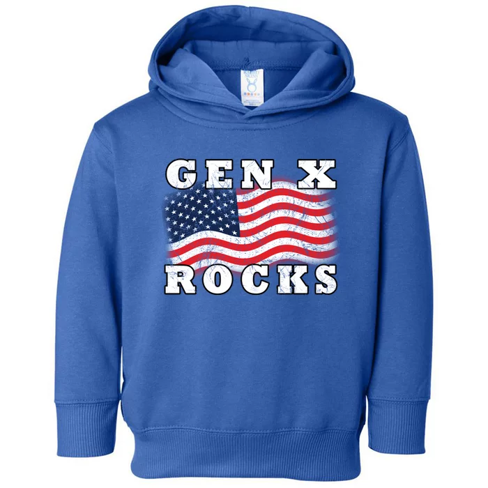 Gen X Rocks American Usa Flag July 4th Fun Retro 80s Vintage Cute Gift Toddler Hoodie