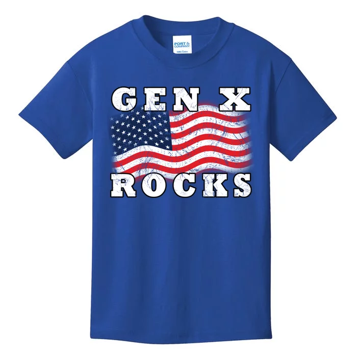 Gen X Rocks American Usa Flag July 4th Fun Retro 80s Vintage Cute Gift Kids T-Shirt