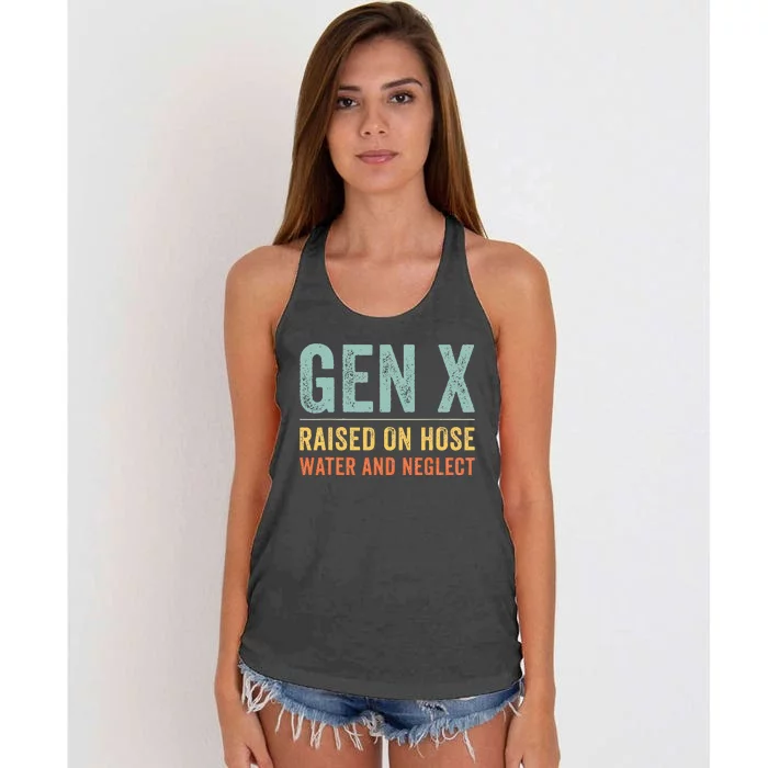 GEN X raised on hose water and neglect Retro Generation X Women's Knotted Racerback Tank