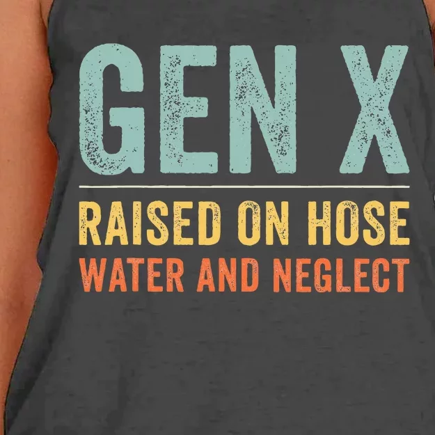 GEN X raised on hose water and neglect Retro Generation X Women's Knotted Racerback Tank