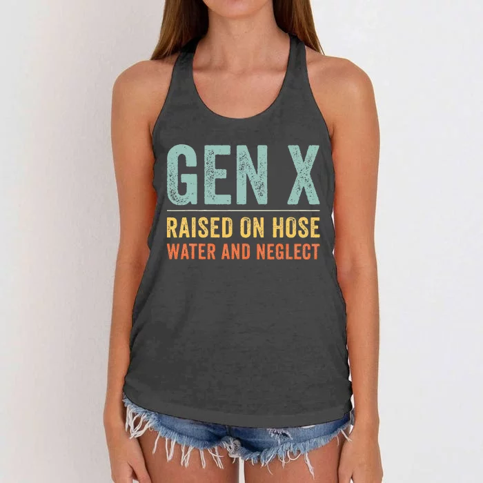 GEN X raised on hose water and neglect Retro Generation X Women's Knotted Racerback Tank