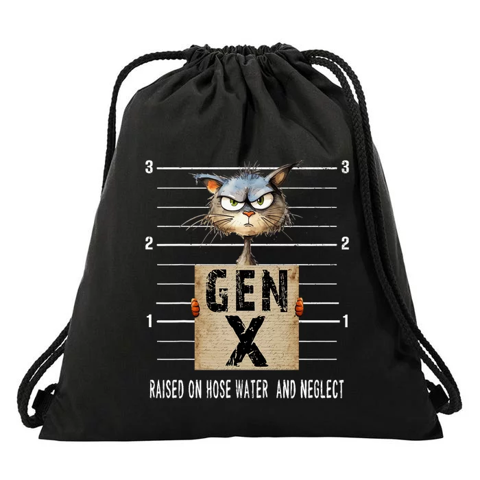 Gen X Raised On Hose Water And Neglect Funny Gen X Drawstring Bag