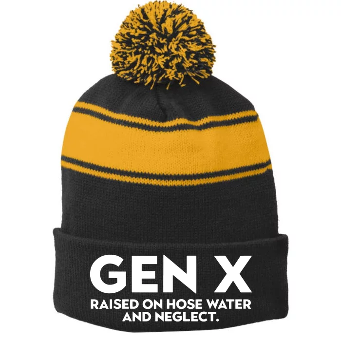 Gen X Raised On Hose Water And Neglect Humor Generation X Stripe Pom Pom Beanie