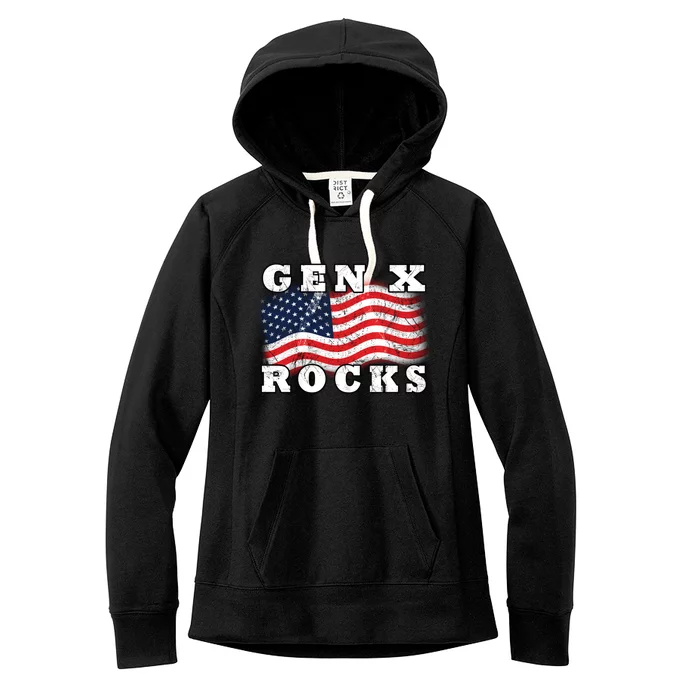 Gen X Rocks American Usa Flag July 4th Fun Retro 80s Vintage Great Gift Women's Fleece Hoodie