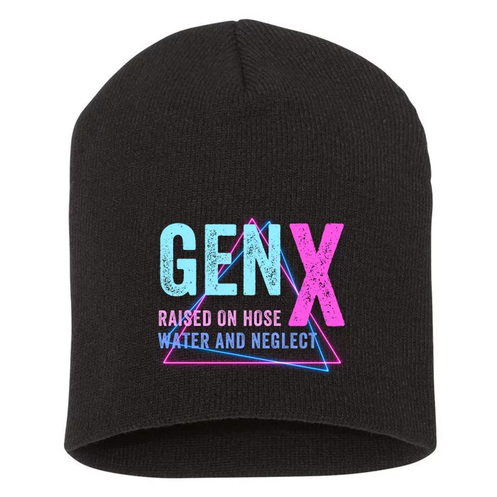 Gen X Raised On Hose Water And Neglect Funny Meme Vintage Generation X Short Acrylic Beanie