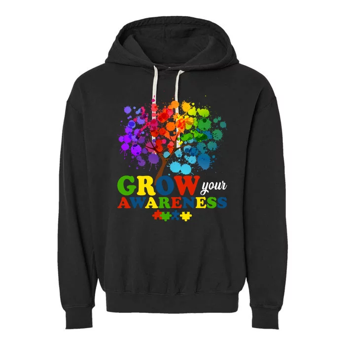 Grow Your Awareness Autism Tree Garment-Dyed Fleece Hoodie