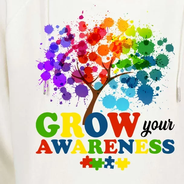 Grow Your Awareness Autism Tree Womens Funnel Neck Pullover Hood