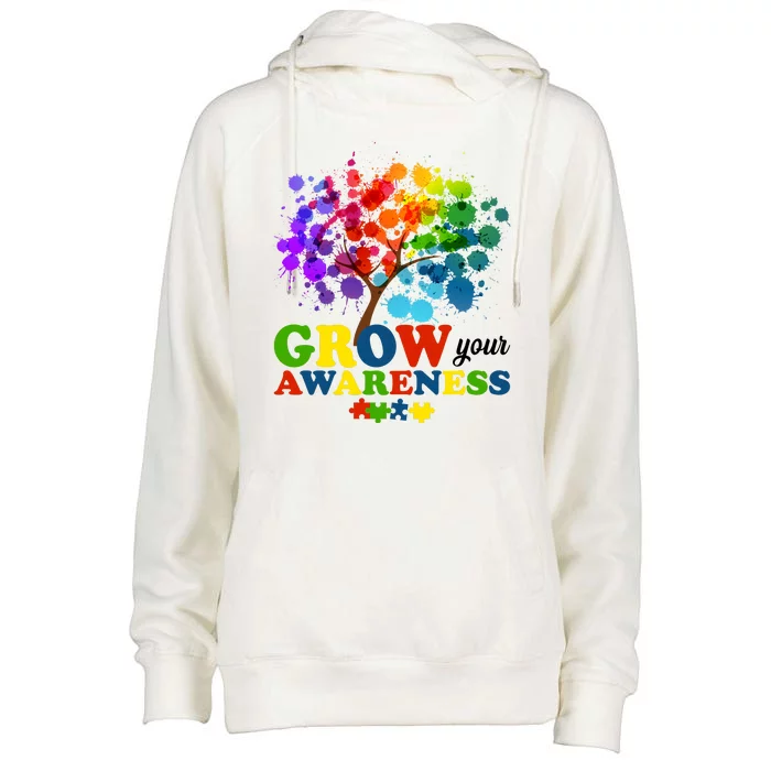 Grow Your Awareness Autism Tree Womens Funnel Neck Pullover Hood