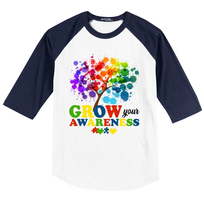 Grow Your Awareness Autism Tree Baseball Sleeve Shirt