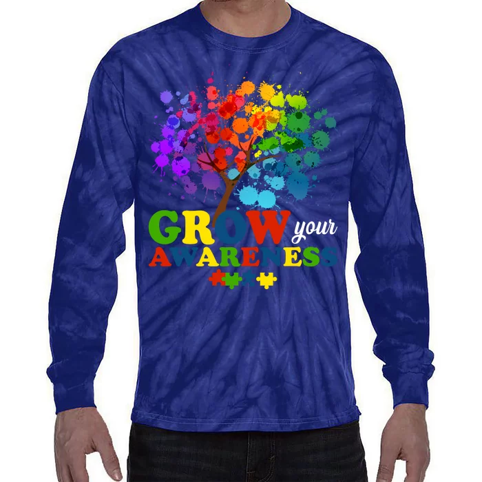 Grow Your Awareness Autism Tree Tie-Dye Long Sleeve Shirt