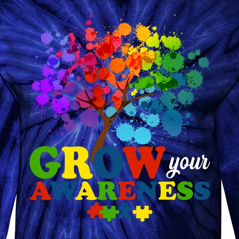 Grow Your Awareness Autism Tree Tie-Dye Long Sleeve Shirt