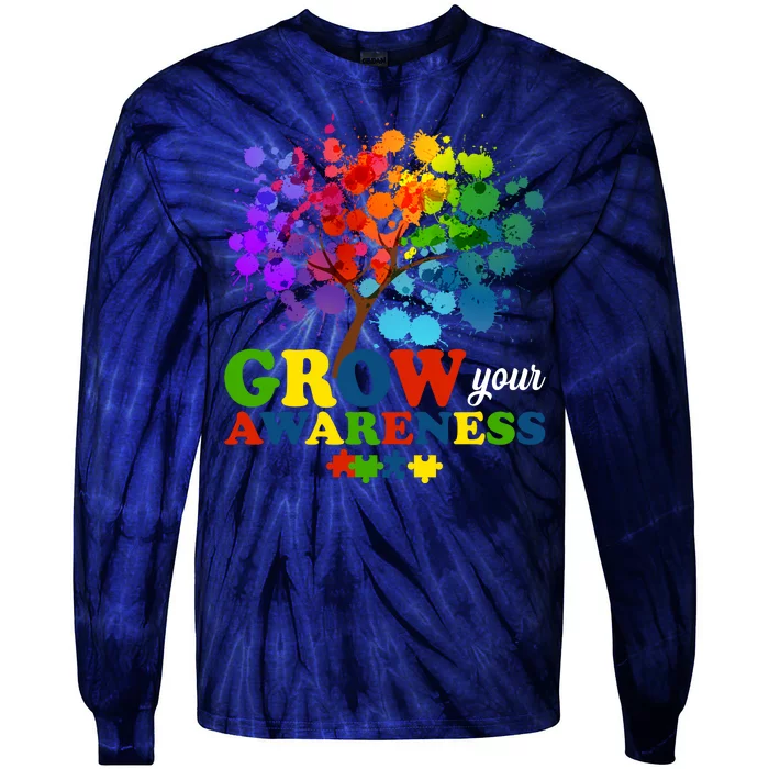 Grow Your Awareness Autism Tree Tie-Dye Long Sleeve Shirt