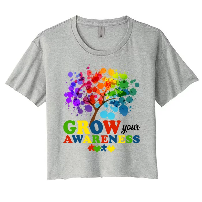 Grow Your Awareness Autism Tree Women's Crop Top Tee