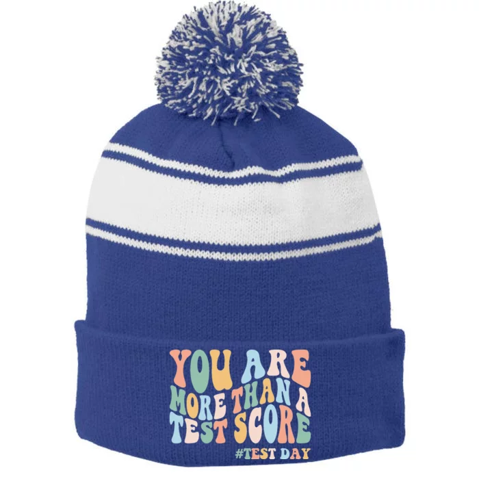 Groovy You Are More Than A Test Score Teacher Stripe Pom Pom Beanie