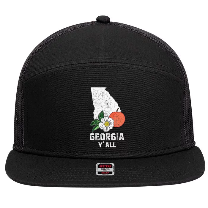 Georgia Y All Peach State Cherokee Rose Vacation Souvenir 7 Panel Mesh Trucker Snapback Hat