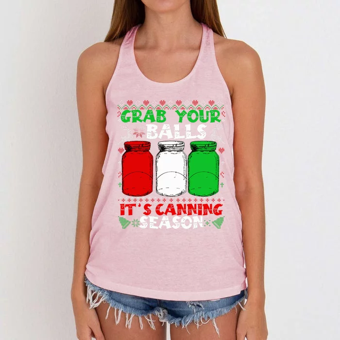 Grab Your Balls Canning Christmas Mason Jar Xmas Gifts Women's Knotted Racerback Tank