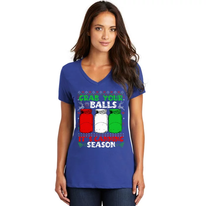 Grab Your Balls Canning Christmas Mason Jar Xmas Gifts Women's V-Neck T-Shirt