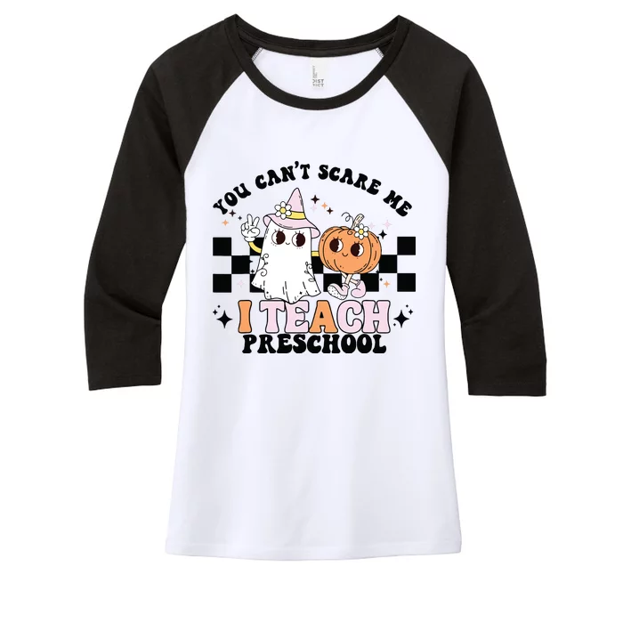 Groovy You Cant Scare Me I Teach Preschool Teacher Halloween Women's Tri-Blend 3/4-Sleeve Raglan Shirt