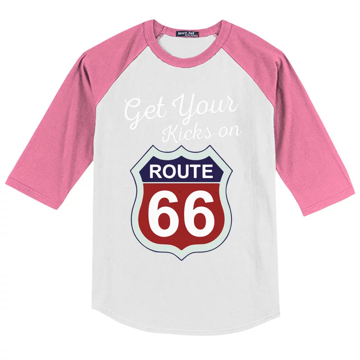 Get Your Kicks Route 66 Distressed 60S Kids Colorblock Raglan Jersey