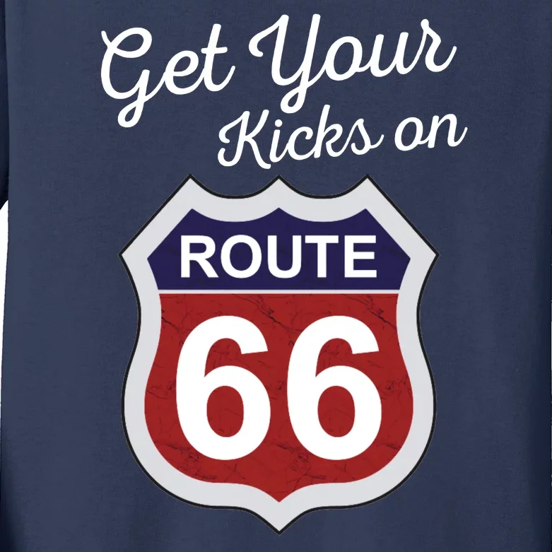 Get Your Kicks Route 66 Distressed 60's Kids Long Sleeve Shirt