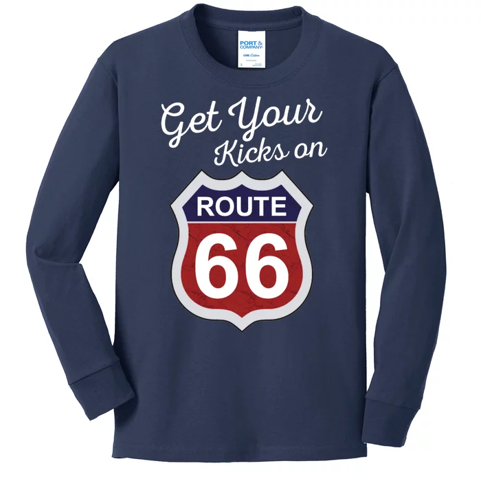 Get Your Kicks Route 66 Distressed 60's Kids Long Sleeve Shirt