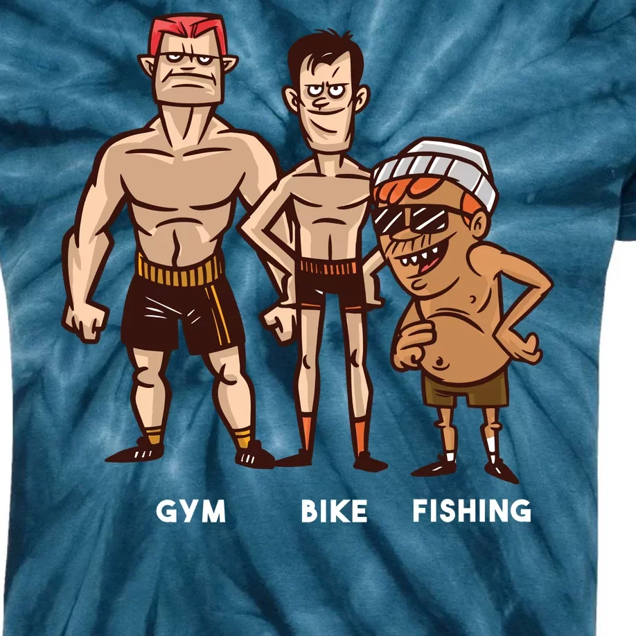 Gym Bike Fishing Funny Kids Tie-Dye T-Shirt