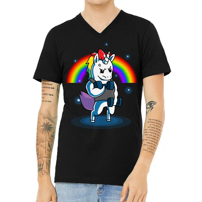 Gym Unicorn Weightlifting V-Neck T-Shirt