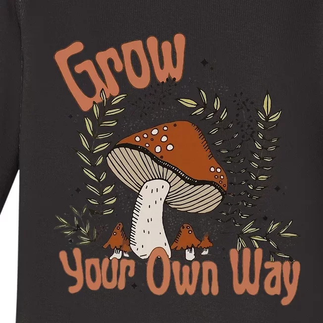 Grow Your Own Way Cute Mushroom Themed Foraging Baby Long Sleeve Bodysuit