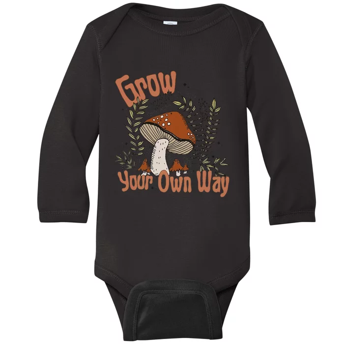 Grow Your Own Way Cute Mushroom Themed Foraging Baby Long Sleeve Bodysuit