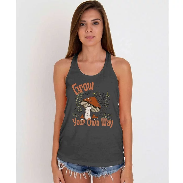 Grow Your Own Way Cute Mushroom Themed Foraging Women's Knotted Racerback Tank