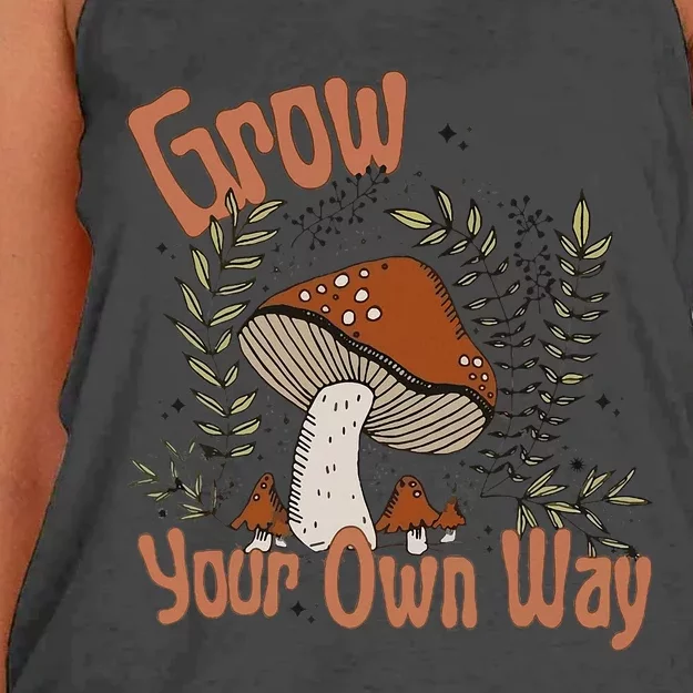 Grow Your Own Way Cute Mushroom Themed Foraging Women's Knotted Racerback Tank