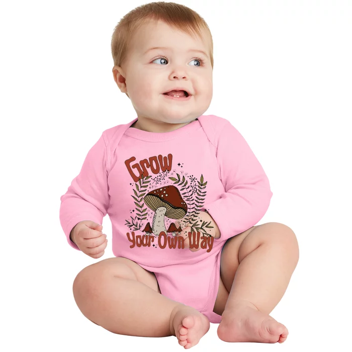 Grow Your Own Way Cute Mushroom Themed Foraging Baby Long Sleeve Bodysuit