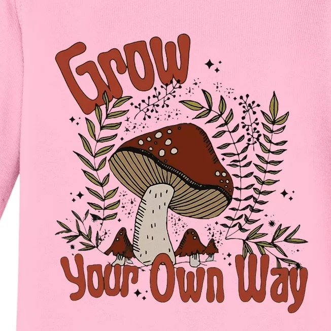 Grow Your Own Way Cute Mushroom Themed Foraging Baby Long Sleeve Bodysuit