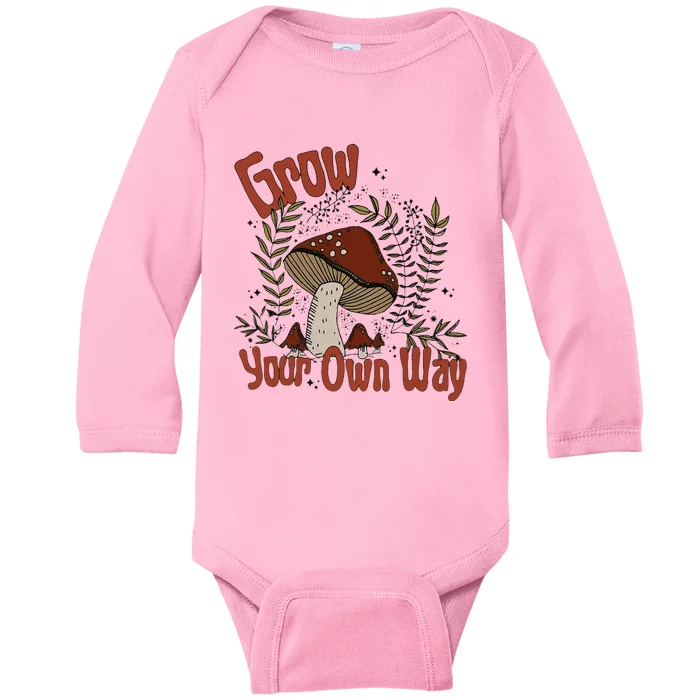 Grow Your Own Way Cute Mushroom Themed Foraging Baby Long Sleeve Bodysuit