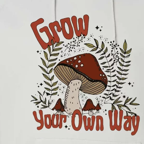 Grow Your Own Way Cute Mushroom Themed Foraging Performance Fleece Hoodie