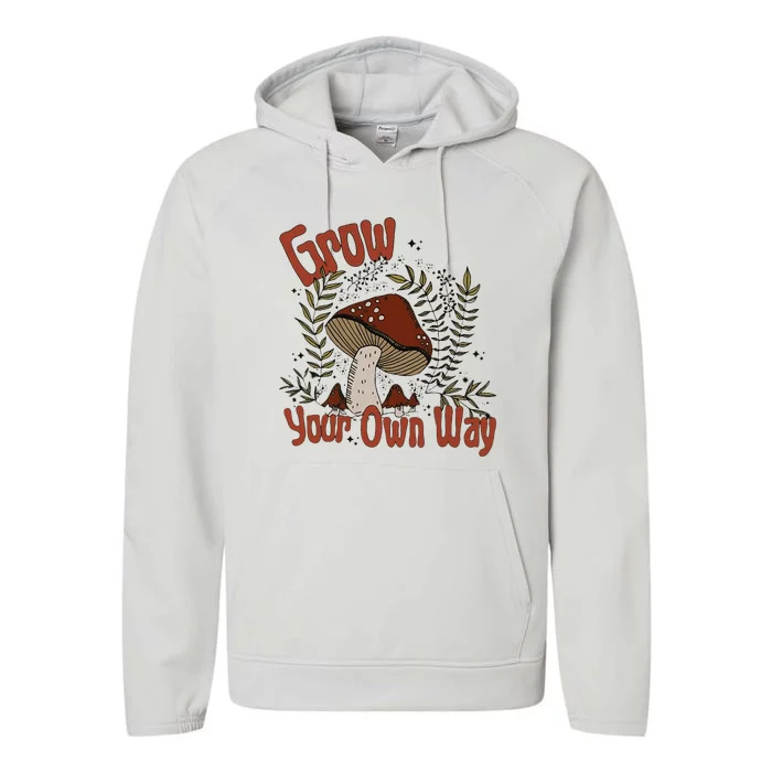 Grow Your Own Way Cute Mushroom Themed Foraging Performance Fleece Hoodie