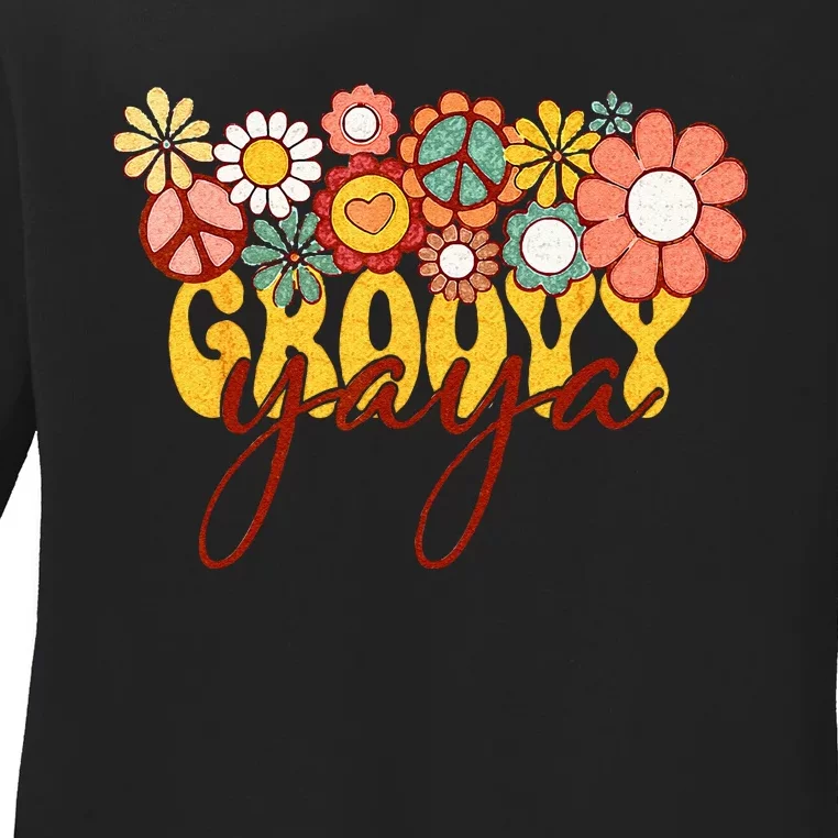 Groovy Yaya Retro Matching Family Baby Shower Mothers Day Ladies Long Sleeve Shirt