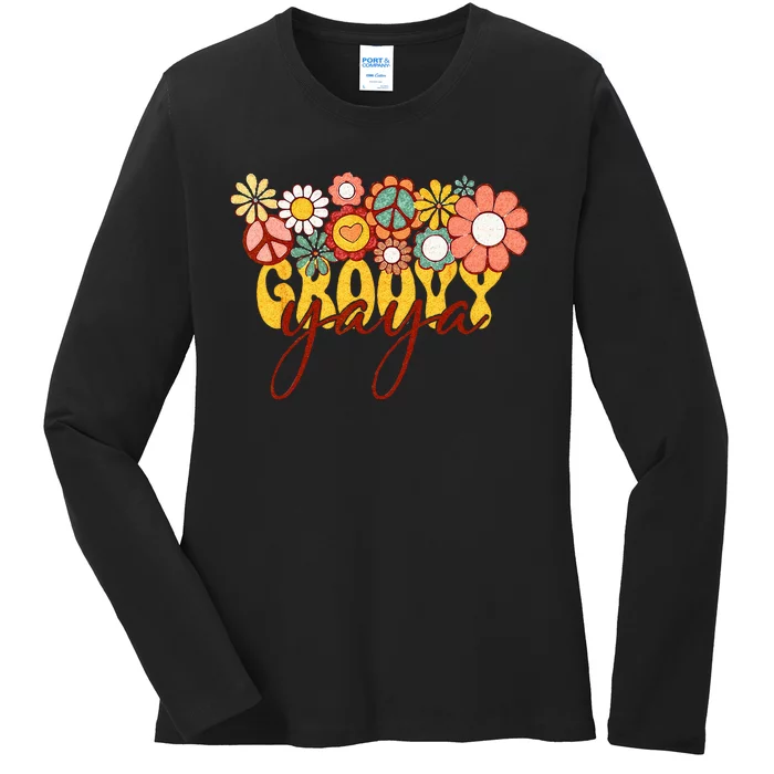 Groovy Yaya Retro Matching Family Baby Shower Mothers Day Ladies Long Sleeve Shirt