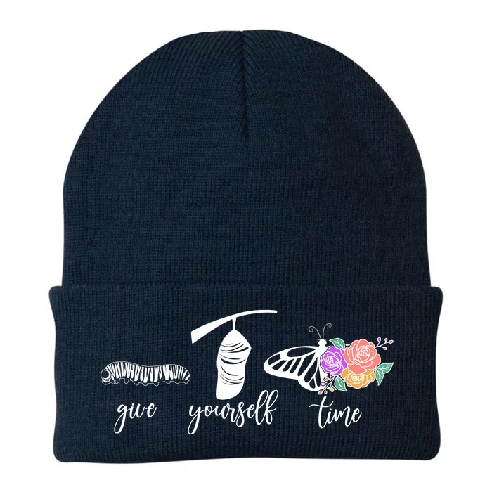 Give Yourself Time Mental Health Awareness Butterfly Life Cycle Knit Cap Winter Beanie