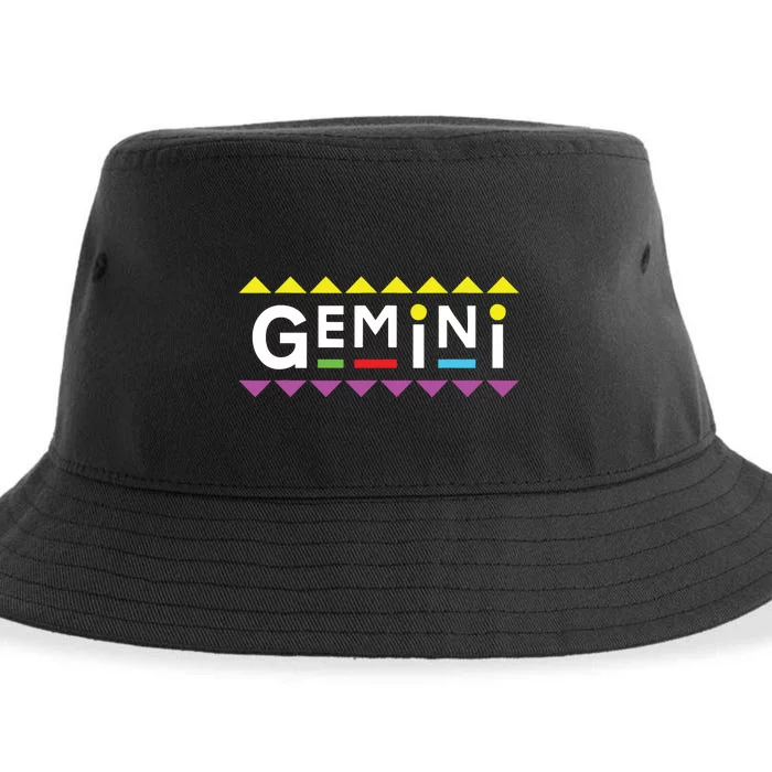 Gemini Zodiac Design 90s Style Sustainable Bucket Hat